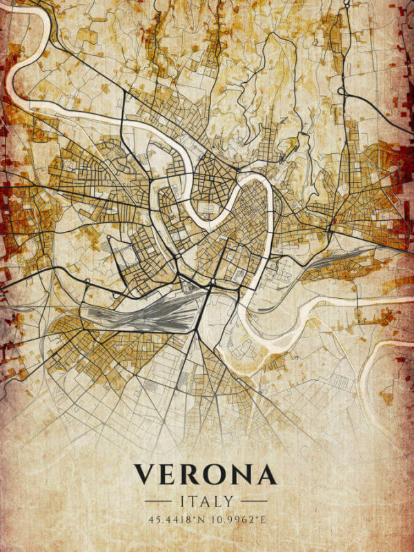 Verona Italy Vintage Map Poster