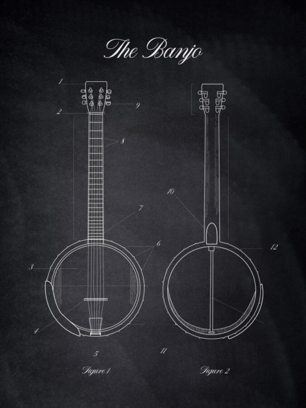 Banjo Musical Instruments Posters Chalk Style