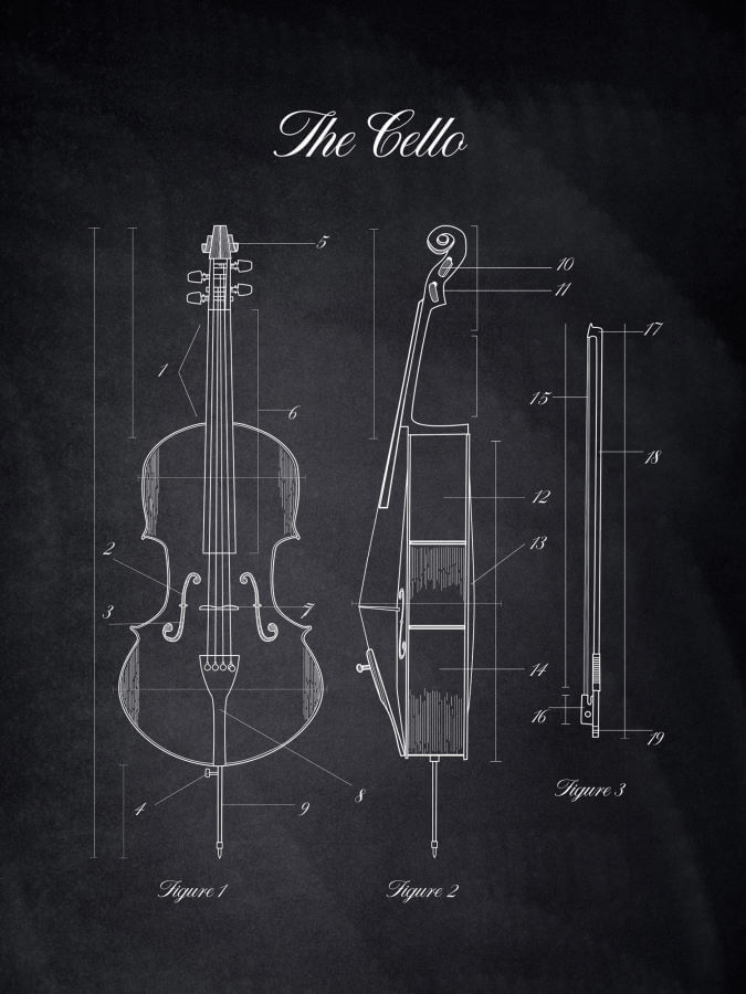 Cello Musical Instruments Posters Chalk Style