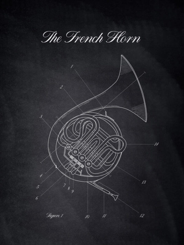 French Horn Musical Instruments Posters Chalk Style
