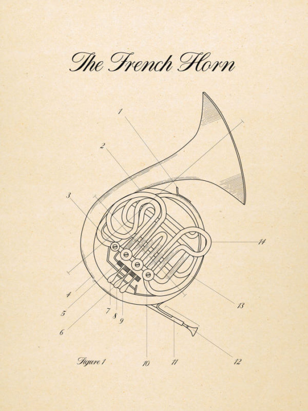 French Horn Musical Instruments Posters Paper Style
