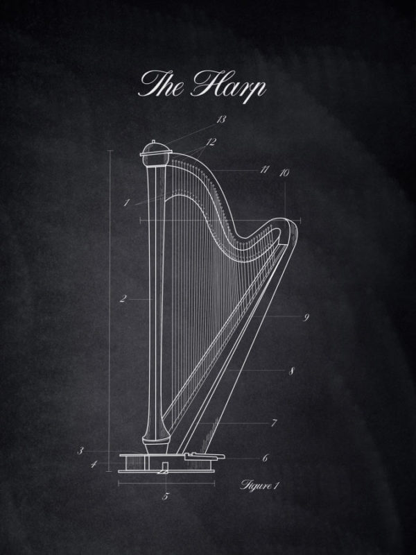 Harp Musical Instruments Posters Chalk Style