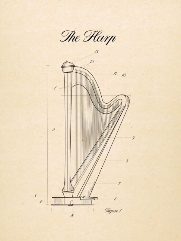 Harp Musical Instruments Posters Paper Style