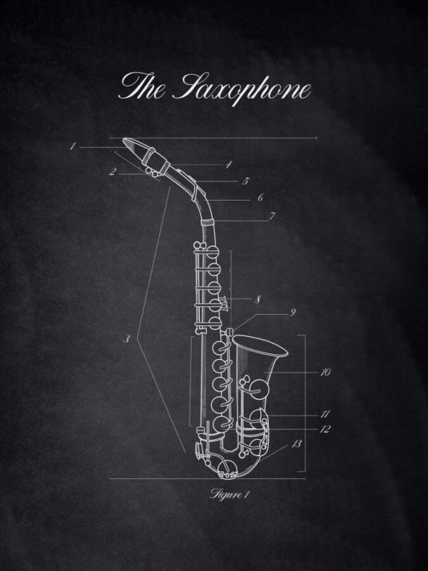 Saxophone Musical Instruments Posters Chalk Style