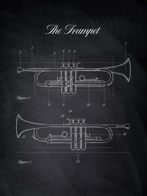Trumpet Musical Instruments Posters Chalk Style