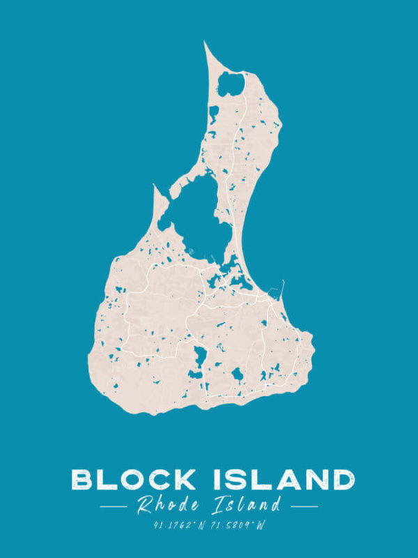 Block Island Rhode Island Colored US Island Map