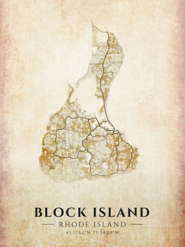 Block Island Rhode Island Vintage US Island Map