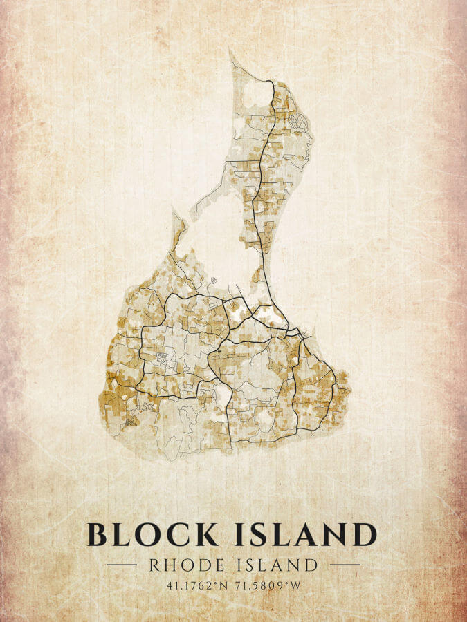 Block Island Map Vintage Style