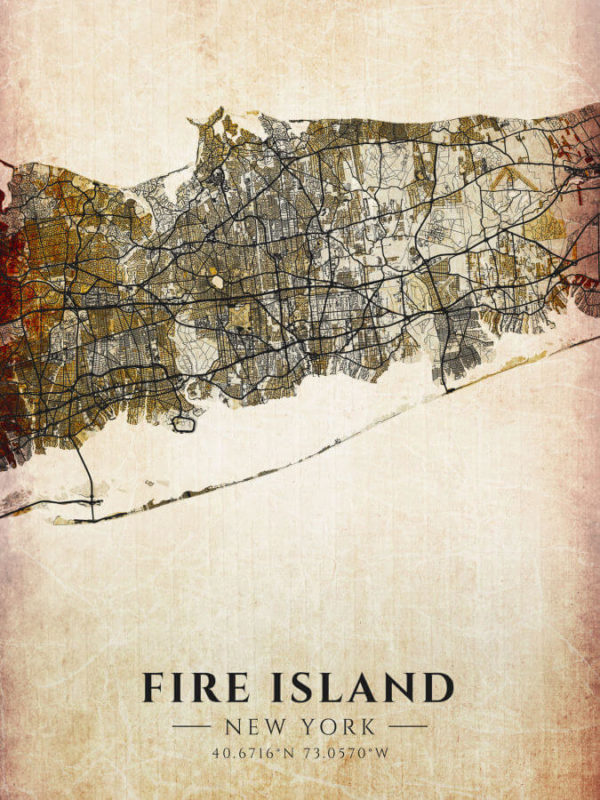 Fire Island New York Vintage US Island Map