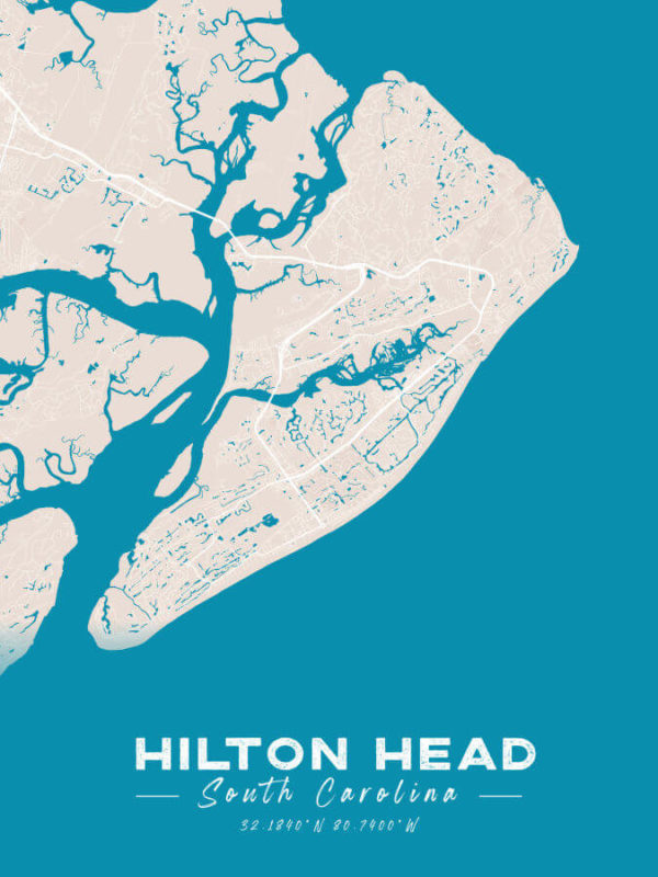 Hilton Head South Carolina Colored US Island Map