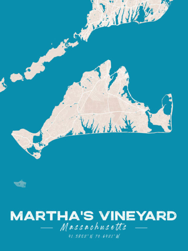 Marthas Vineyard Massachusetts Colored US Island Map