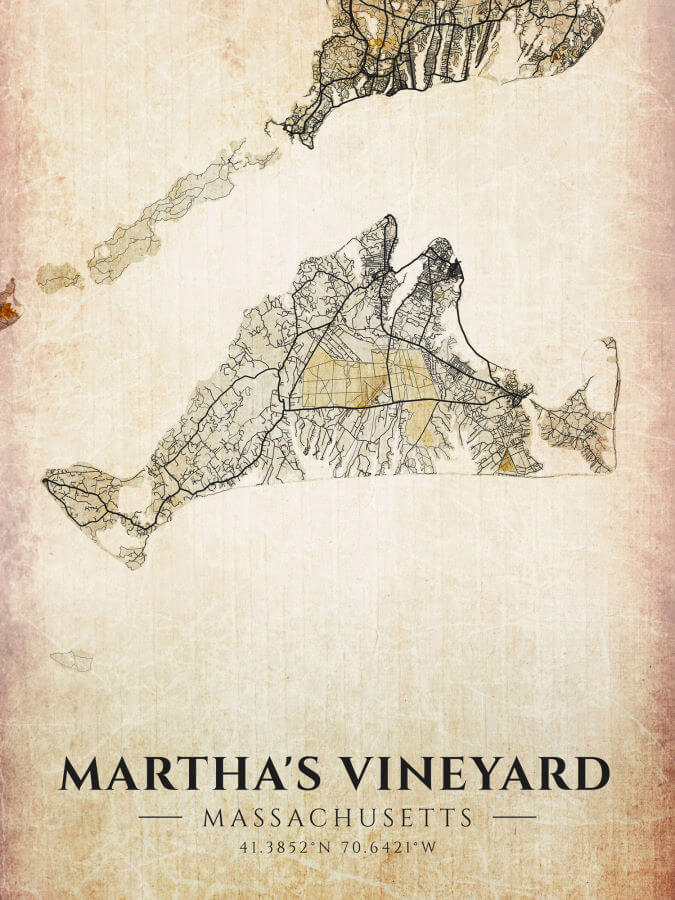 Marthas Vineyard Massachusetts Vintage US Island Map