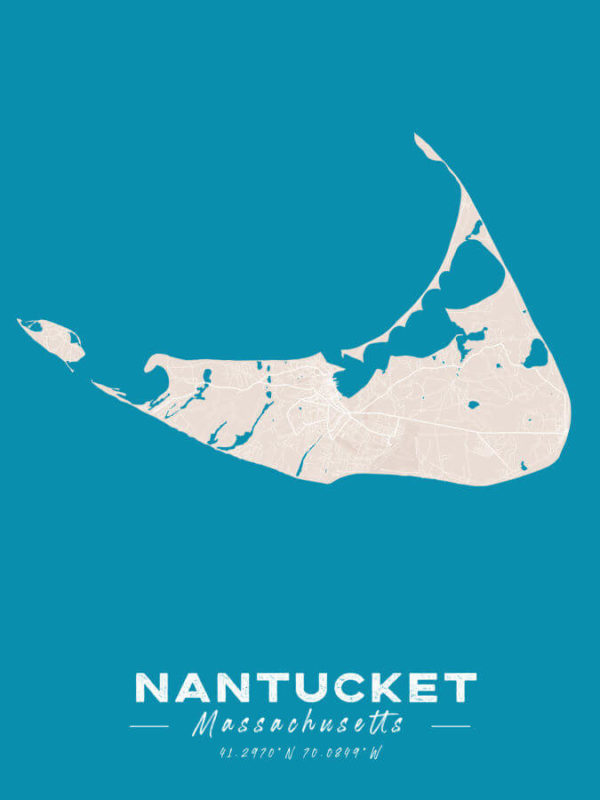 Nantucket Massachusetts Colored US Island Map