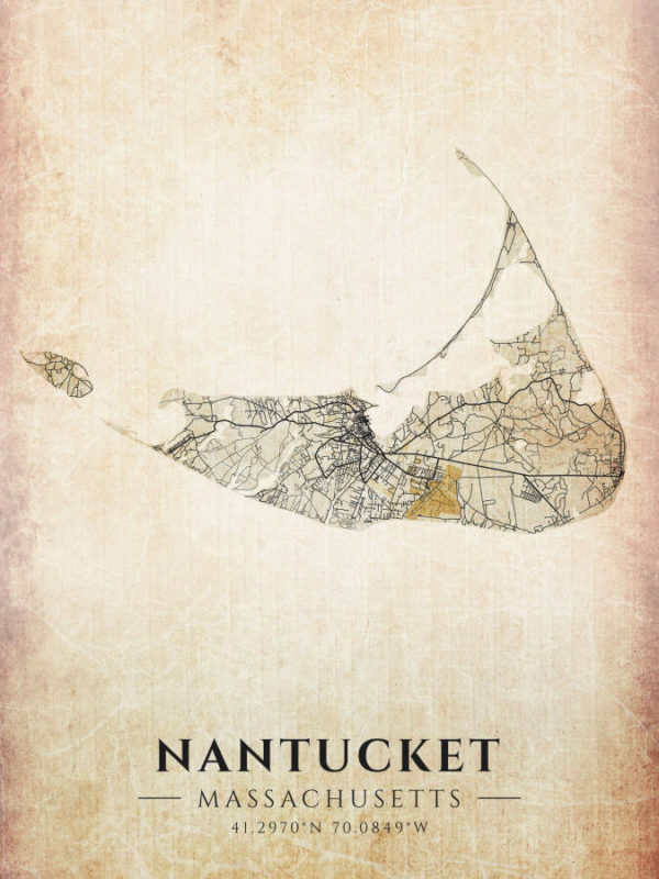 Nantucket Massachusetts Vintage US Island Map