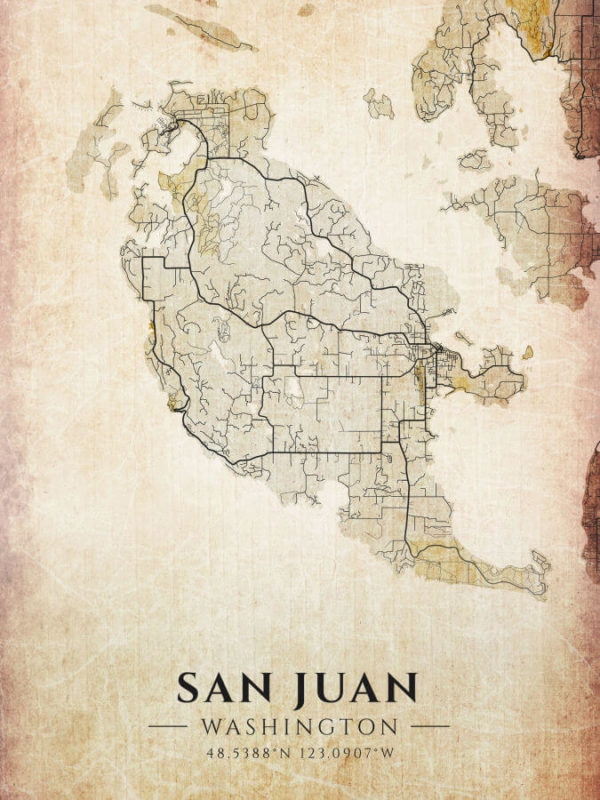 San Juan Washington Vintage US Island Map