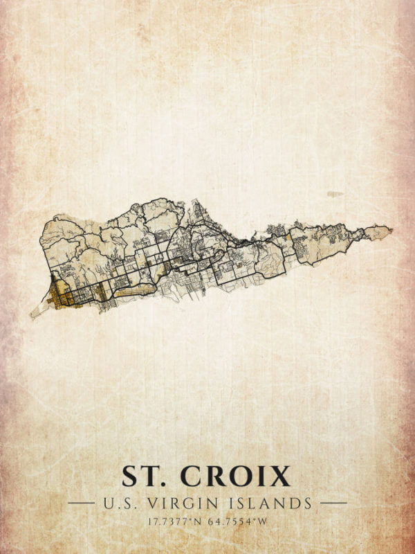 St Croix US Virgin Islands Vintage US Island Map