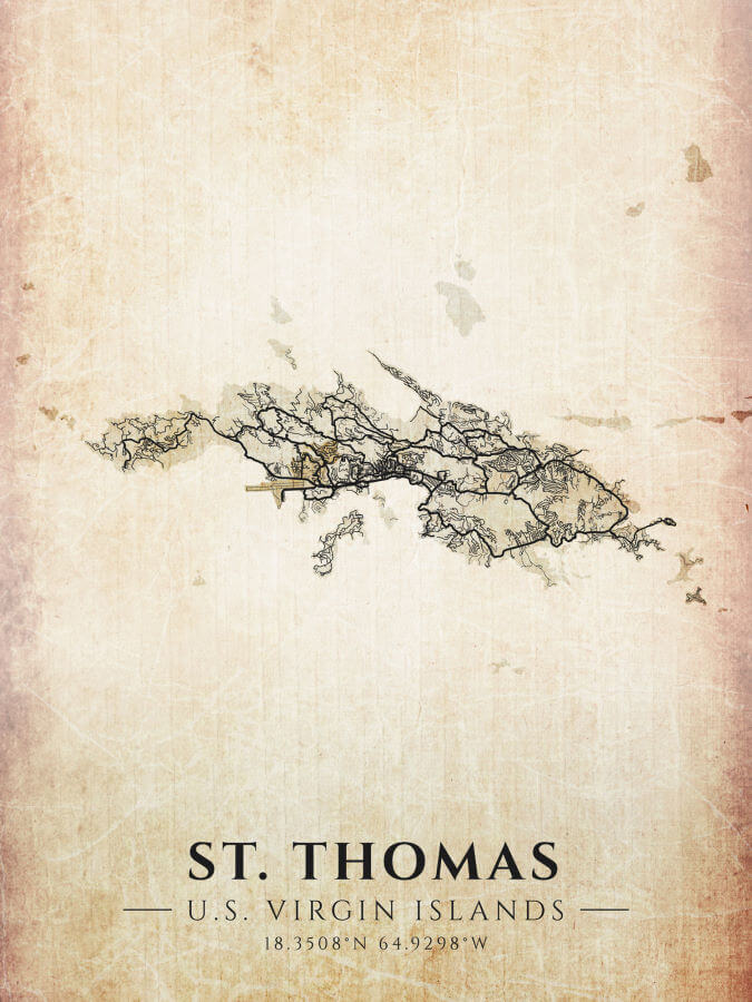 St Thomas Map Vintage Style