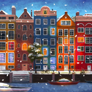 Canal Street In Amsterdam Covered With Snow