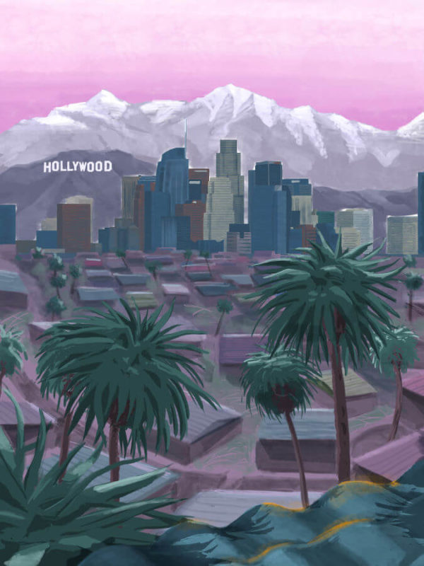 Los Angeles Cityscape With Palm Trees