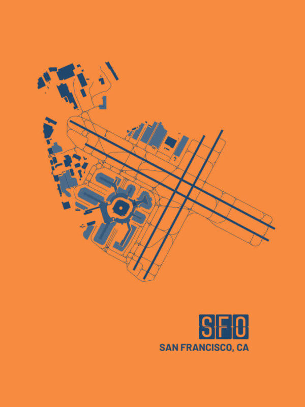 San Francisco California SFO Airport Poster Orange