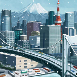 Tokyo With Mount Fuji In The Background During The Snowfall