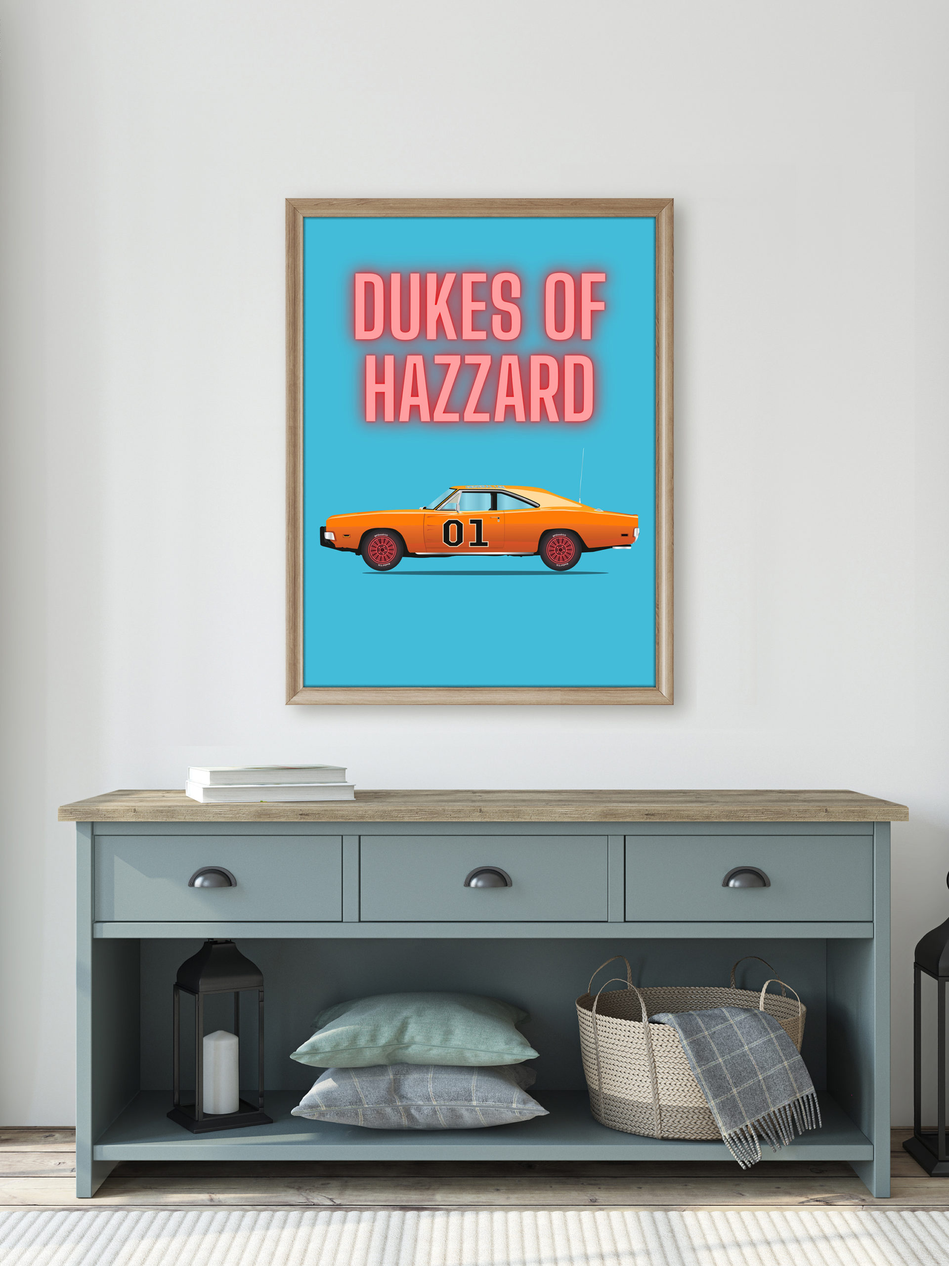 Dukes of Hazard Car poster on wall