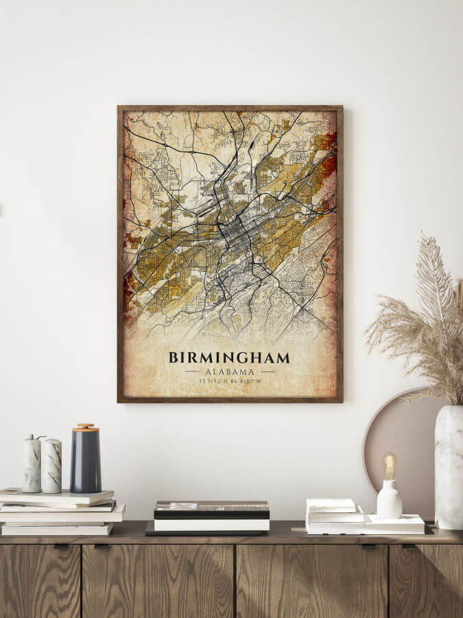 Birmingham Antique City Map Poster