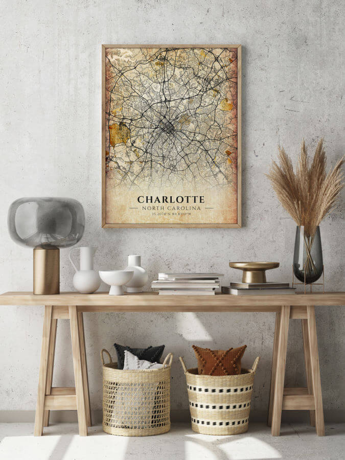 Charlotte Antique City Map Poster