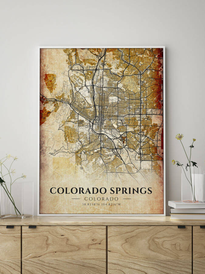 Colorado Springs Antique City Map Poster