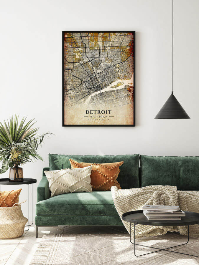 Detroit Antique City Map Poster