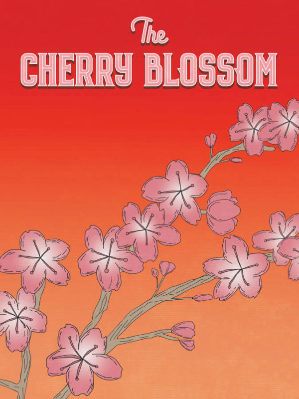 Flaming Flamingo Cherry Blossom Poster Wall Art