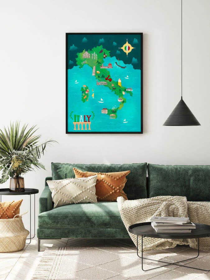 Italy Country Map Poster