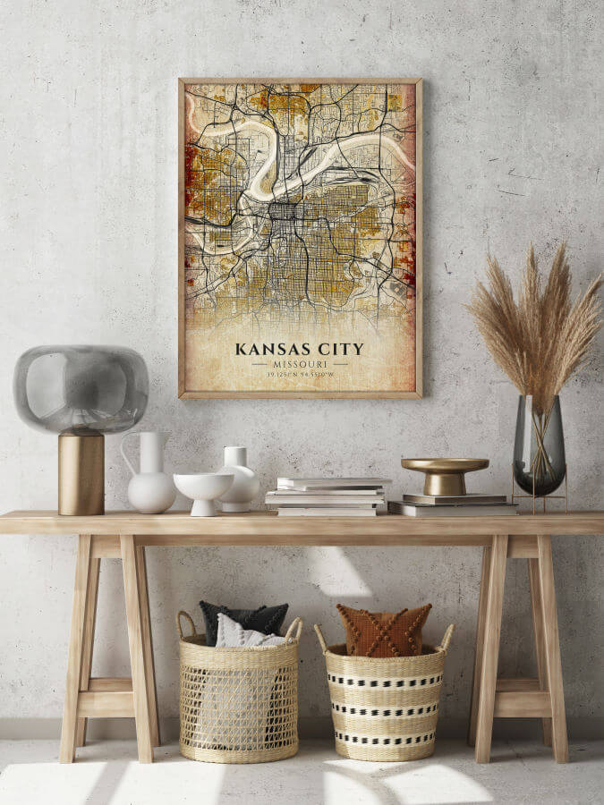Kansas City Antique City Map Poster