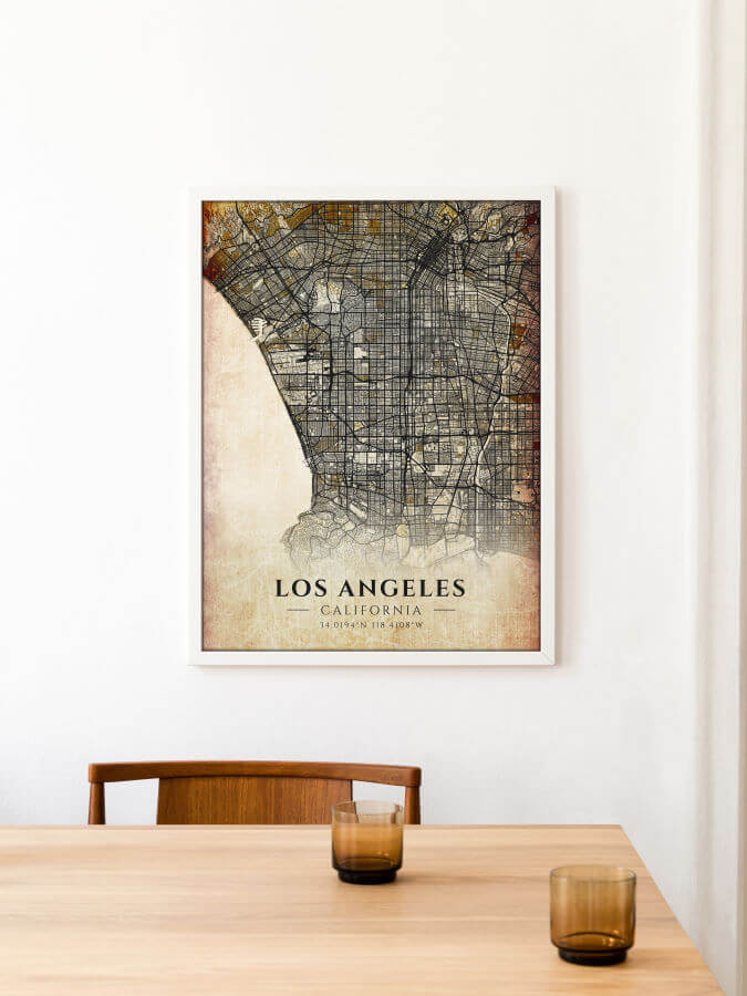 Los Angeles Antique City Map Poster