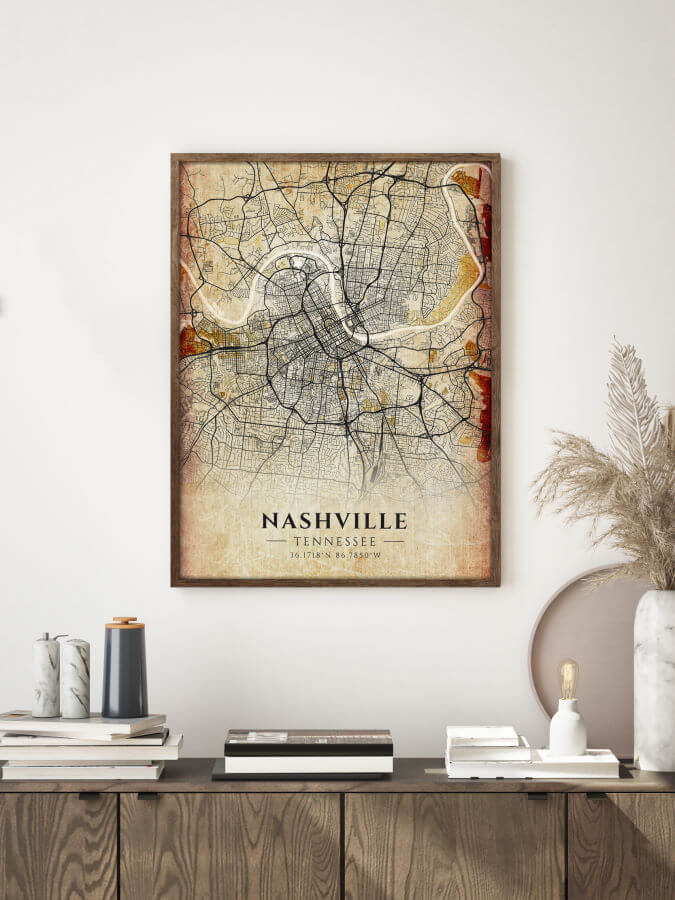 Nashville Antique City Map Poster