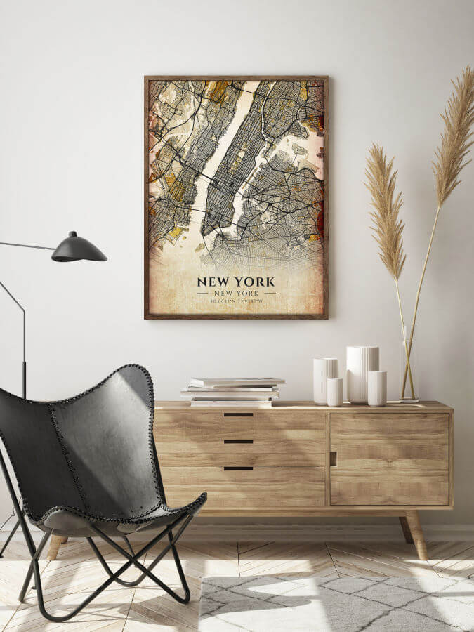 New York Antique City Map Poster