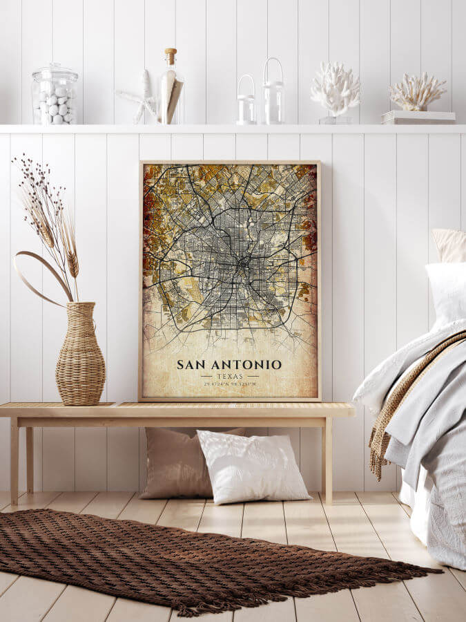 San Antonio Antique City Map Poster