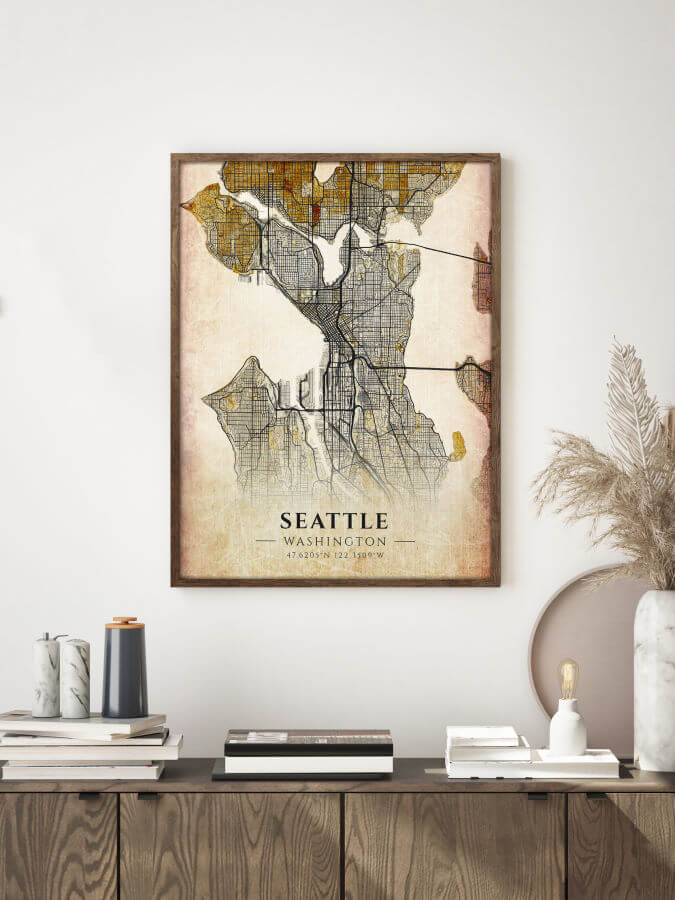 Seattle Antique City Map Poster