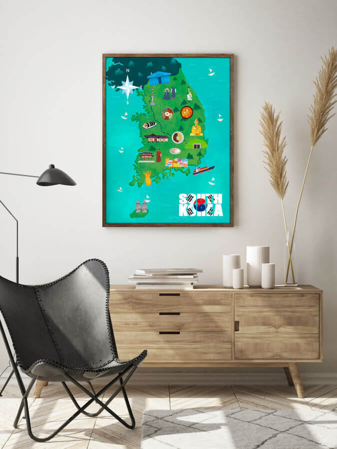 South Korea Country Map Poster