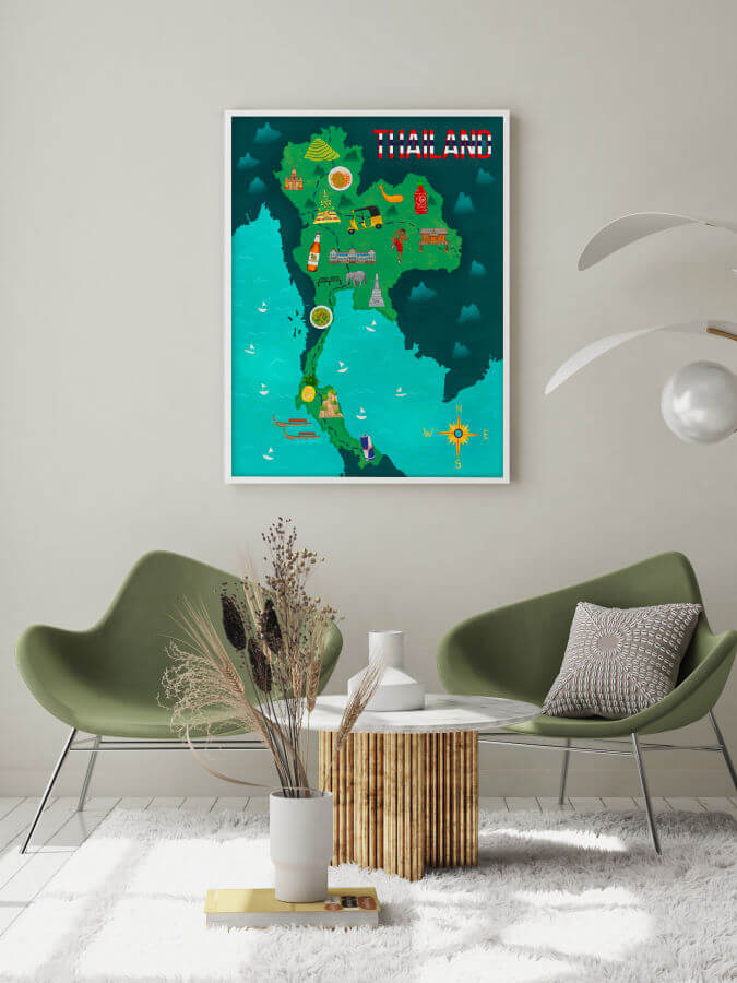 Thailand Country Map Poster