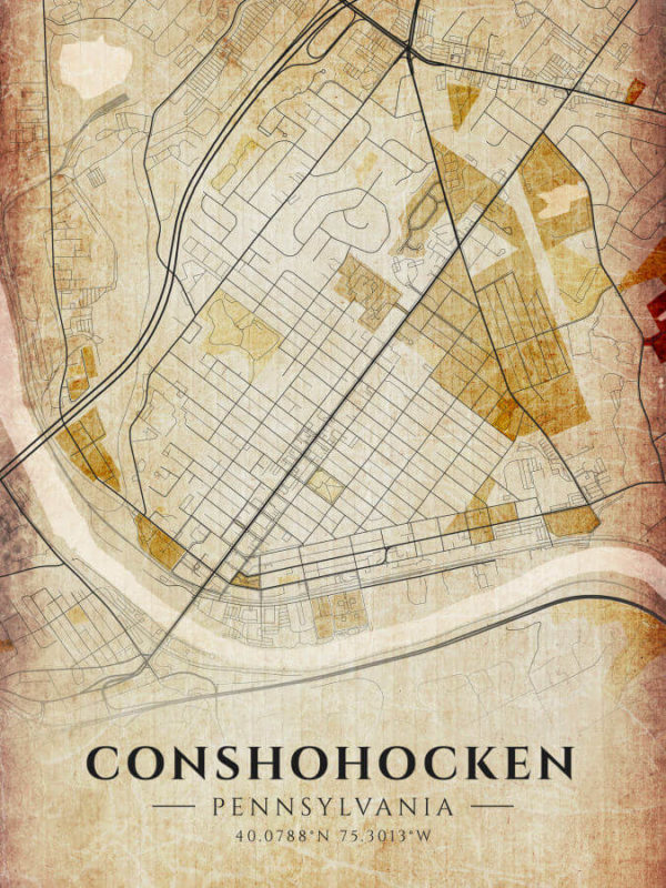 Conshohocken Pennsylvania Antique Map Illustration