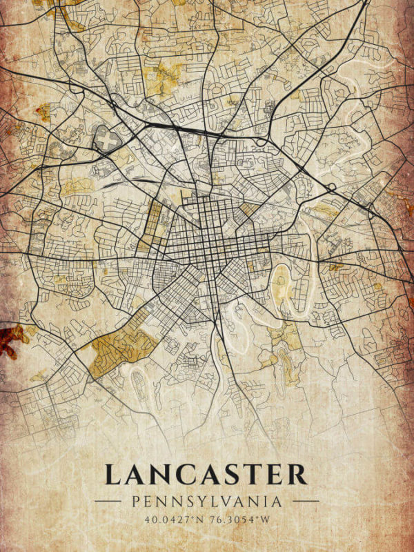 Lancaster Pennsylvania Antique Map Illustration