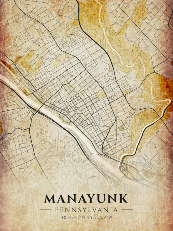 Manayunk Pennsylvania Antique Map Illustration