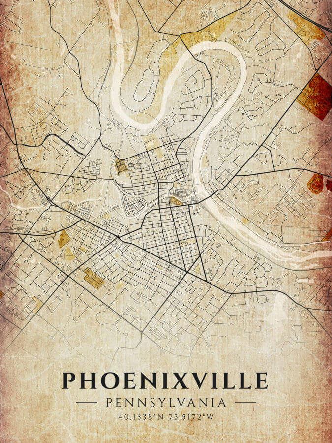 Phoenixville Pennsylvania Antique Map Illustration