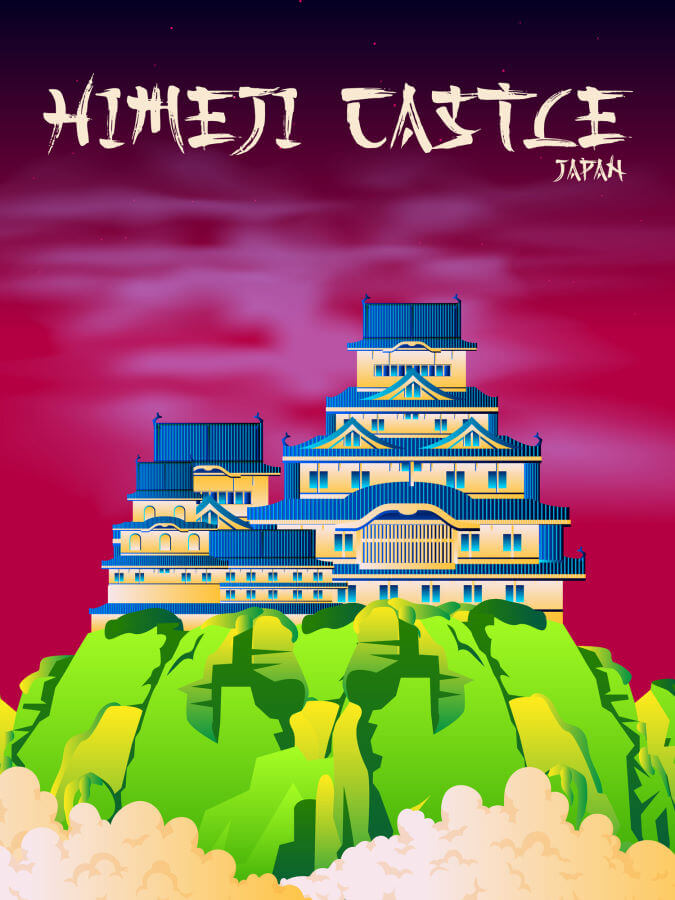 Himeji Castle Neon Poster