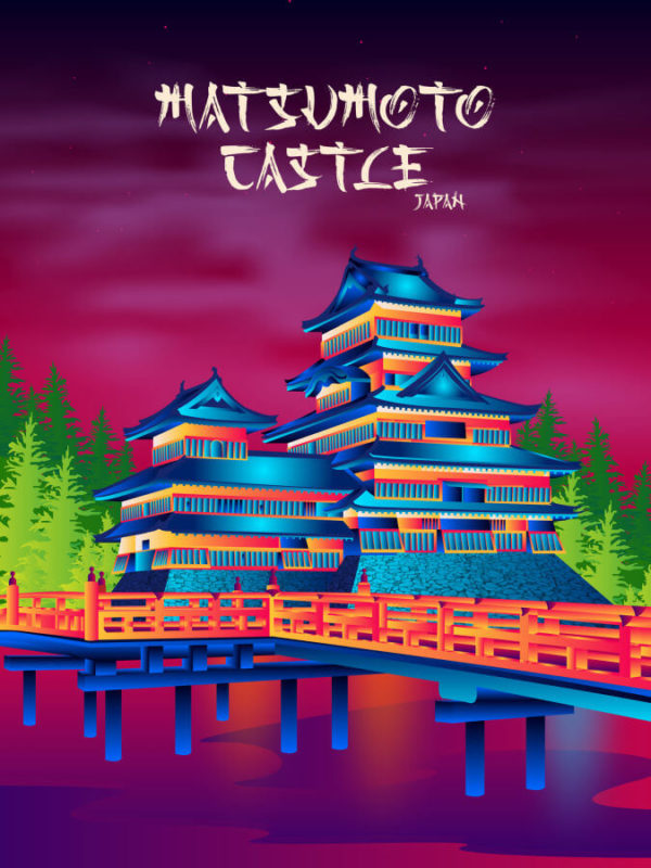 Matsumoto Castle Neon Poster