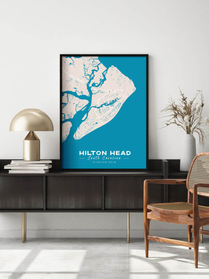 Hilton Head Colored Map Framed