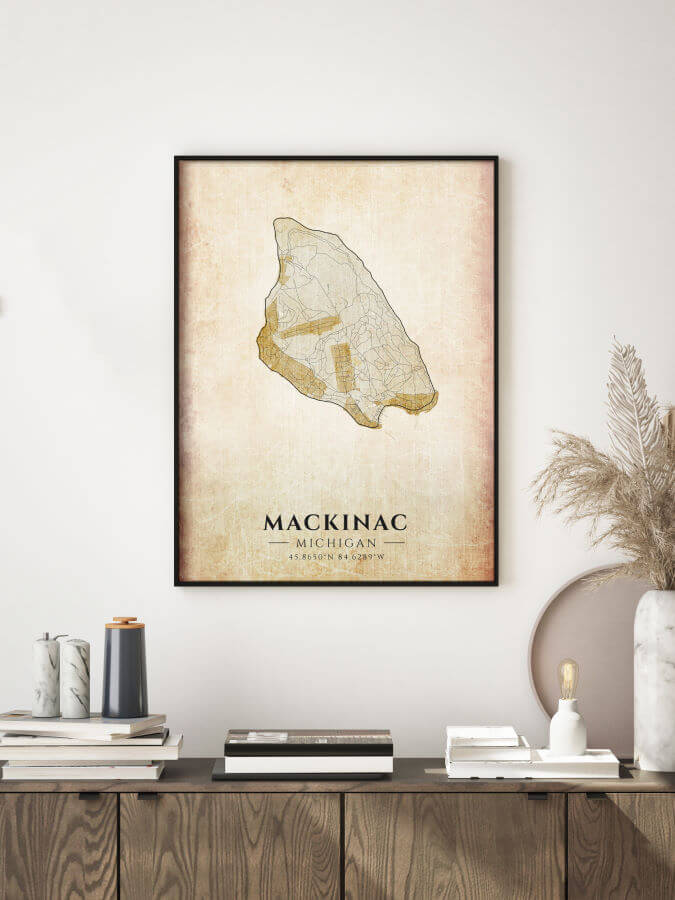 Mackinac Antique Map Framed