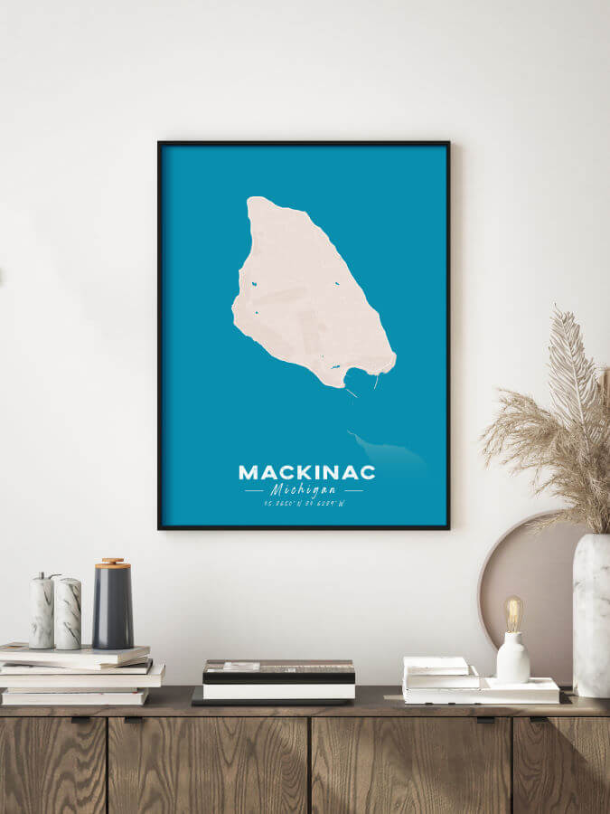 Mackinac Colored Map Framed