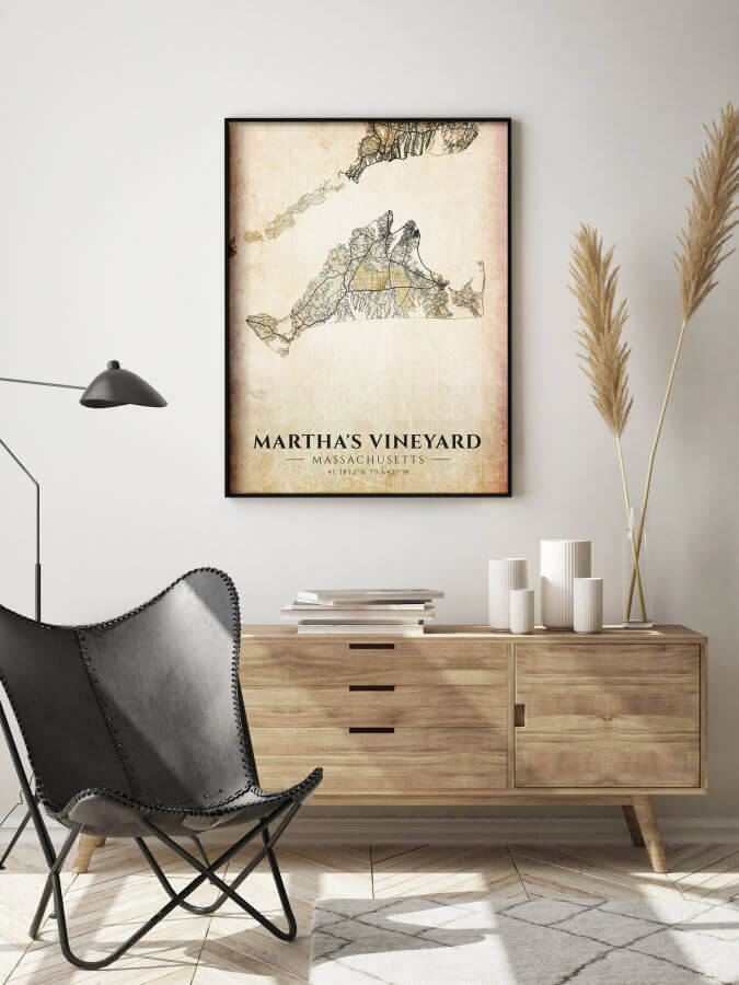Marthas Vineyard Antique Map Framed